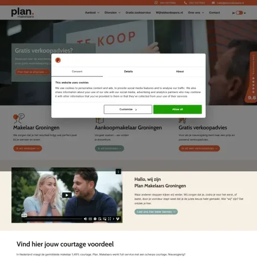 Screenshot van de website van www.planmakelaars.nl