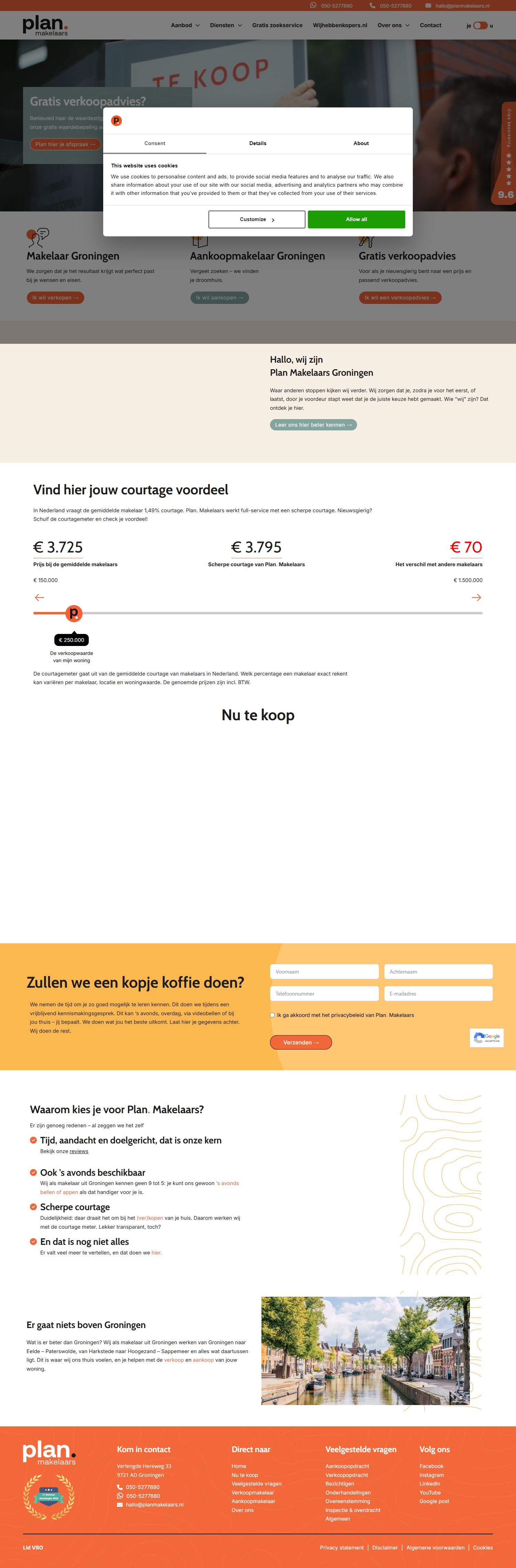 Screenshot of the website of planmakelaars.nl