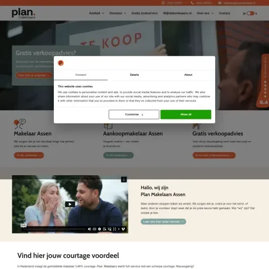Screenshot van de website van www.planmakelaarsassen.nl
