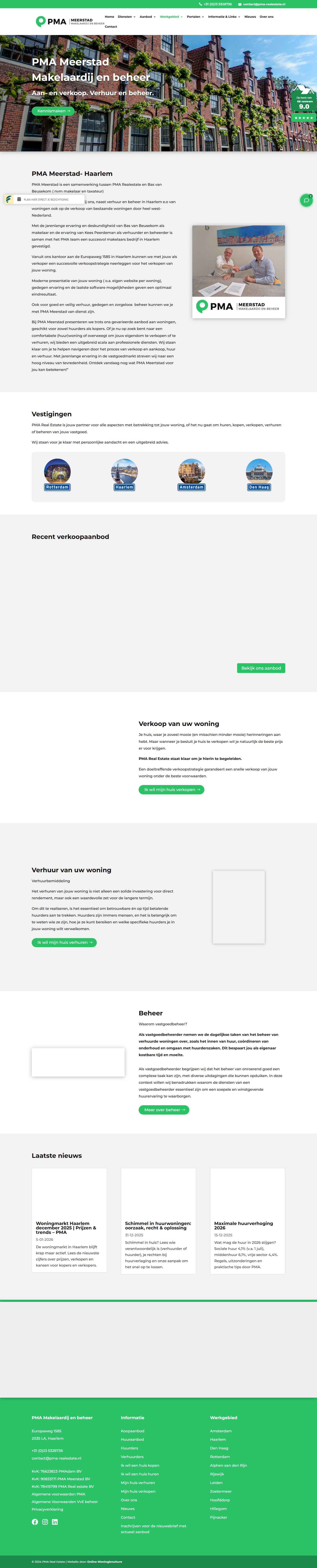 Screenshot of the website of pma-realestate.nl