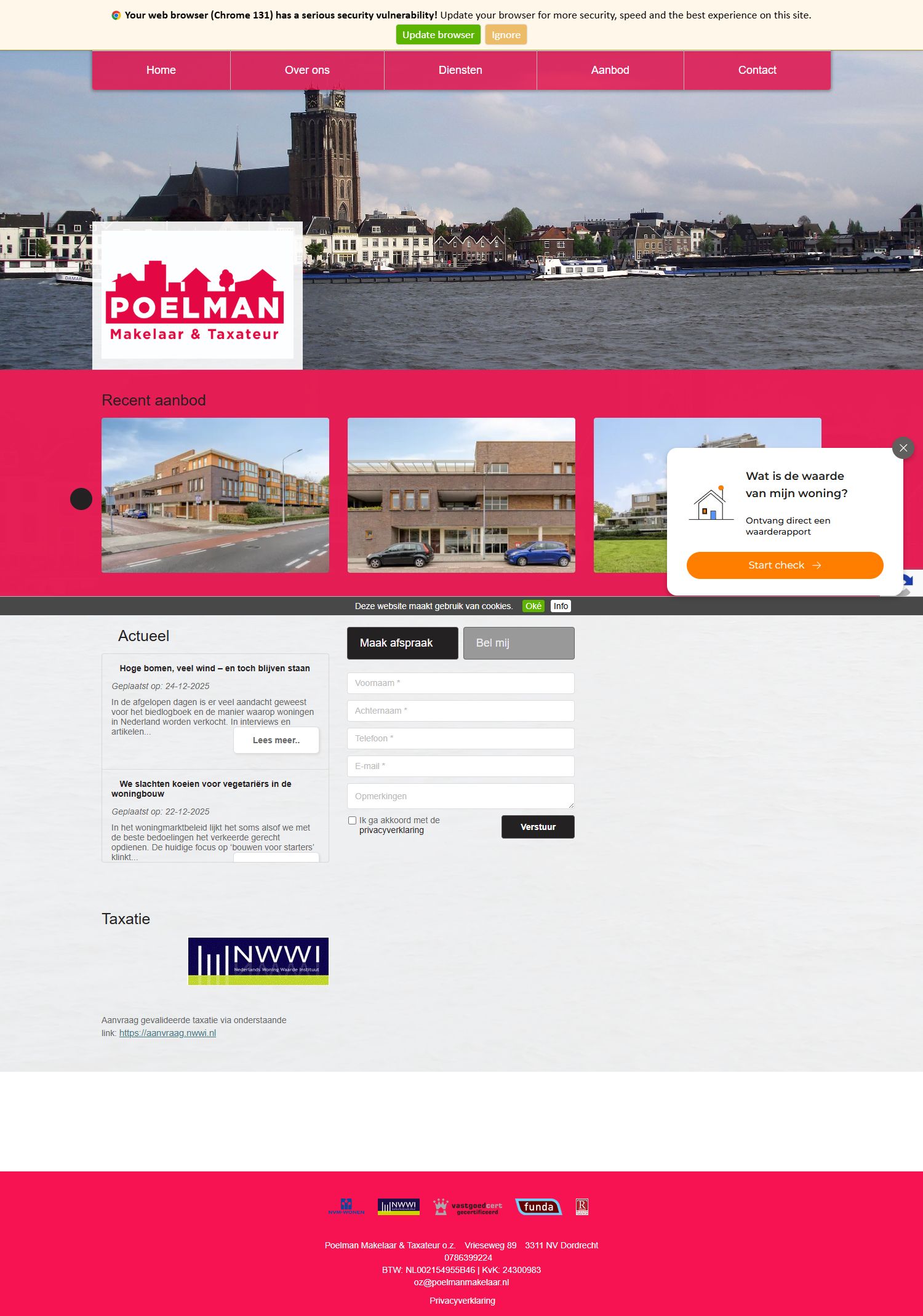 Screenshot of the website of www.poelmanmakelaar.nl