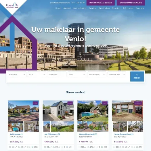 Screenshot of the website of www.poelsmakelaars.nl
