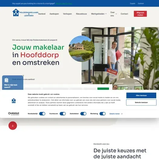 Screenshot of the website of www.poldermakelaars.nl
