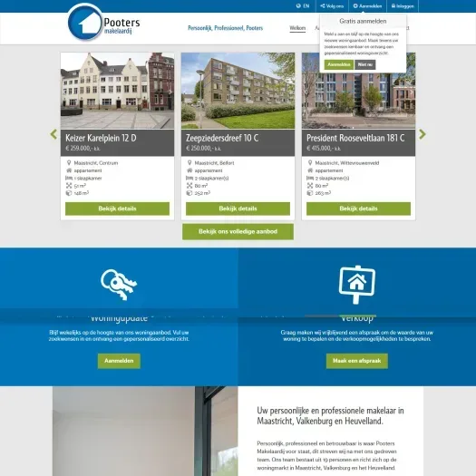 Screenshot van de website van www.pooters-makelaardij.nl