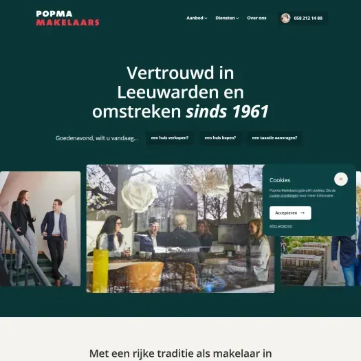 Screenshot van de website van www.popma.nl