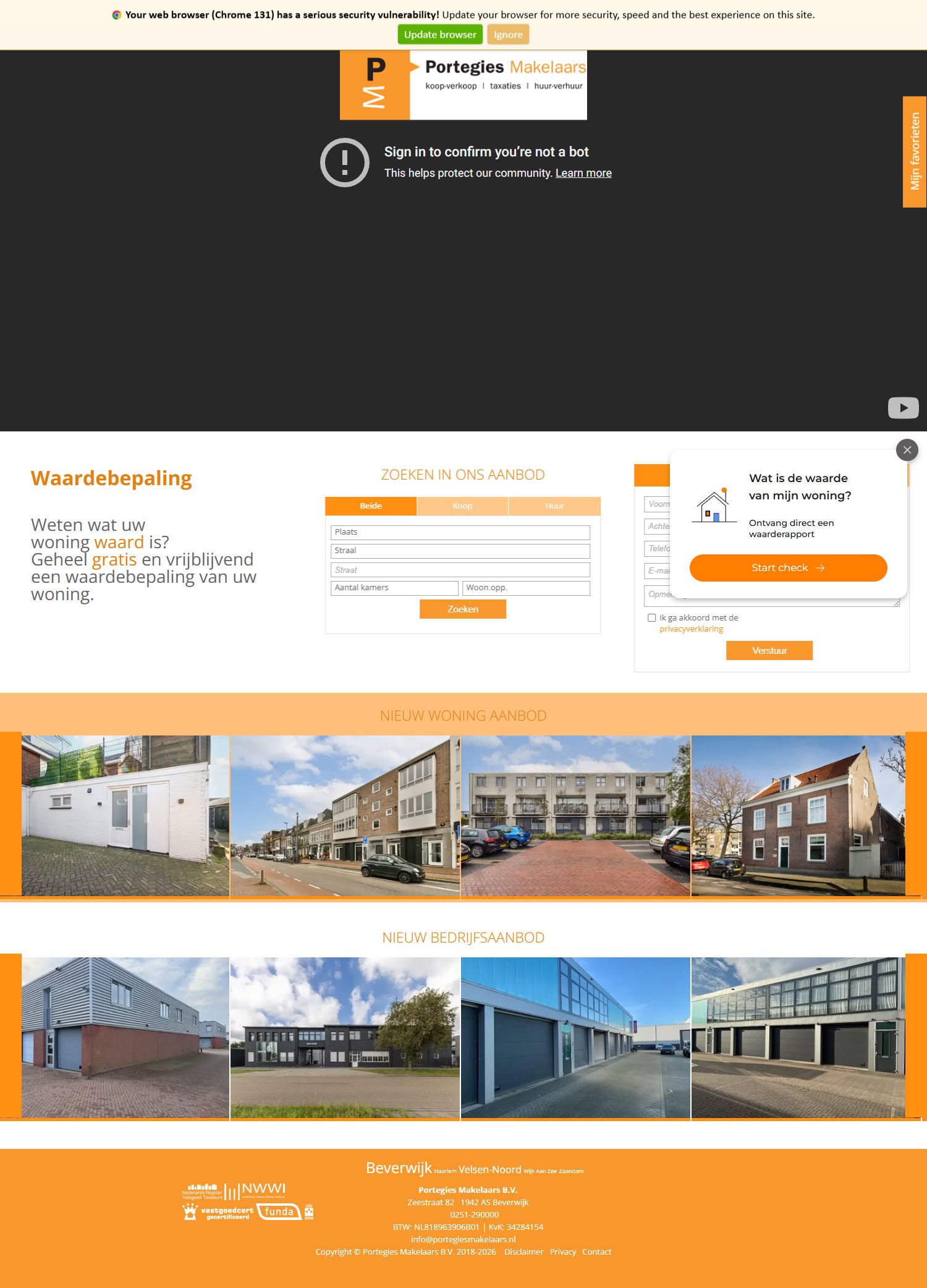 Screenshot of the website of www.portegiesmakelaars.nl