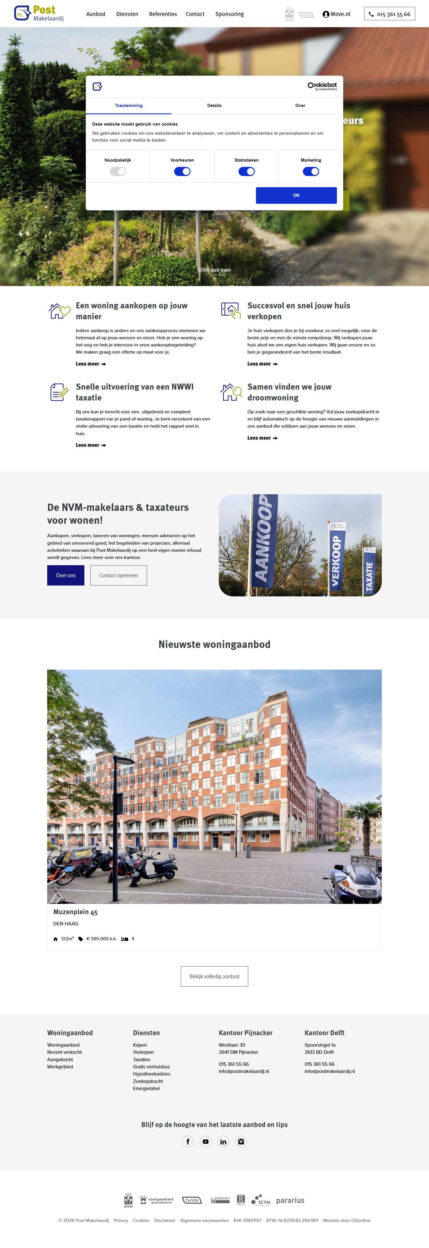 Screenshot der Website von www.postmakelaardij.nl