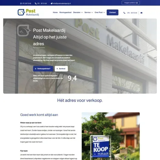 Screenshot der Website von www.postmakelaardij.nl