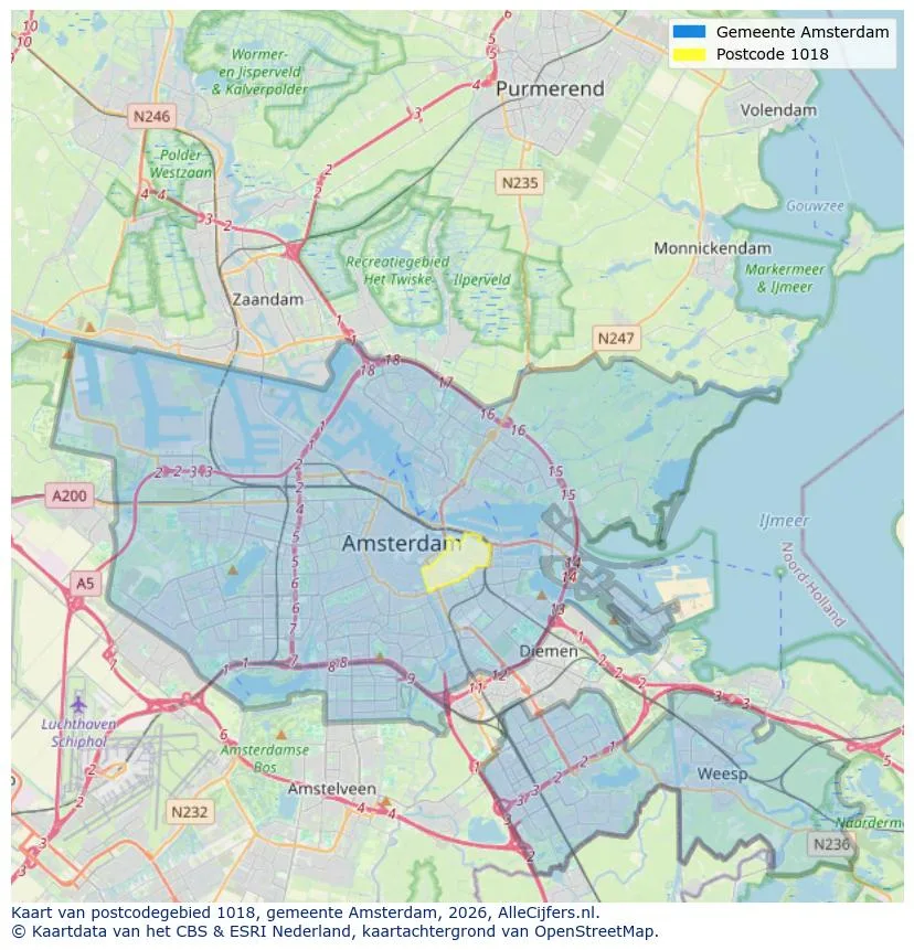 Postcodekaart voor 1018