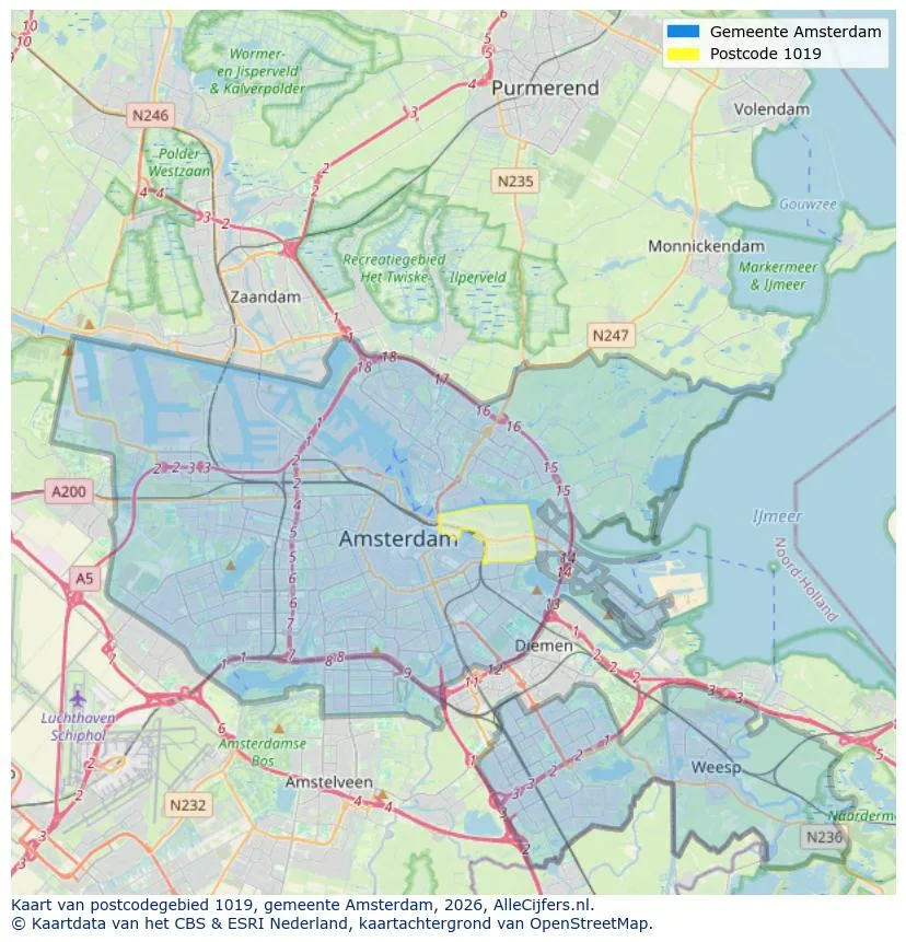 Postcodekaart voor 1019