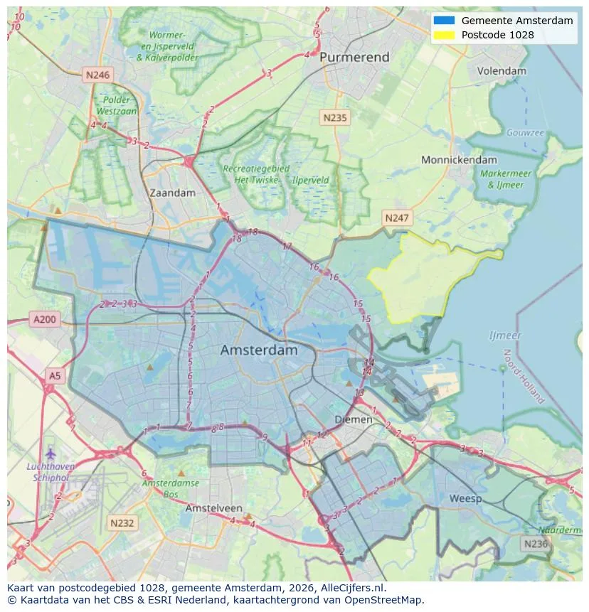 Postcodekaart voor 1028