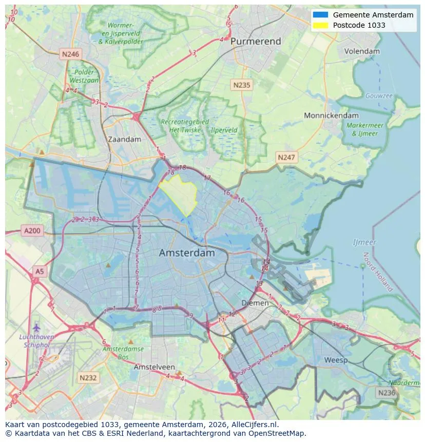 Postcodekaart voor 1033