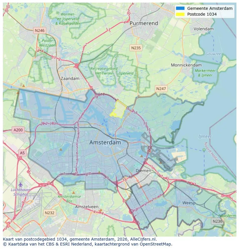 Postcodekaart voor 1034