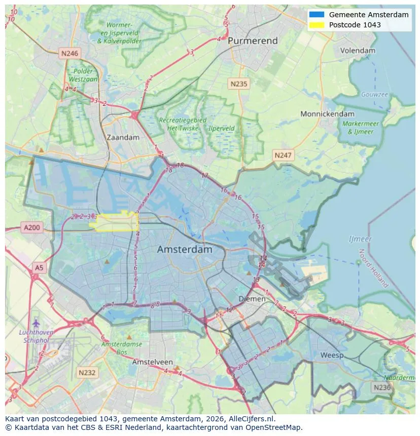 Postcodekaart voor 1043