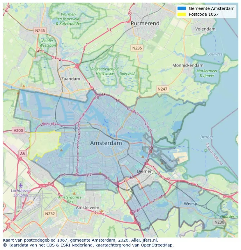 Postcodekaart voor 1067