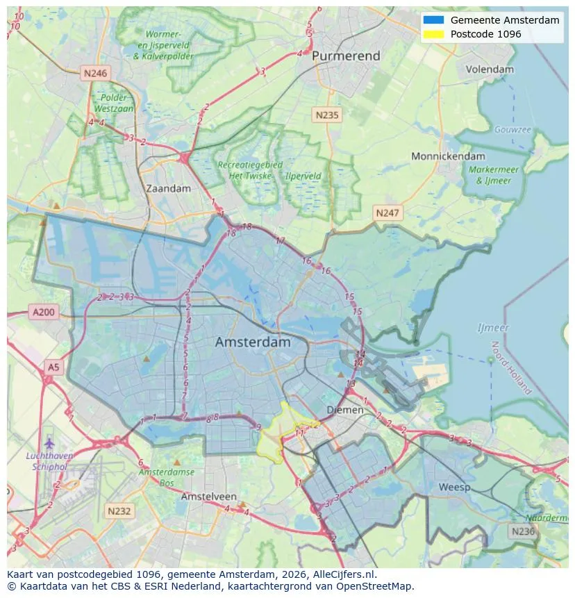 Postcodekaart voor 1096