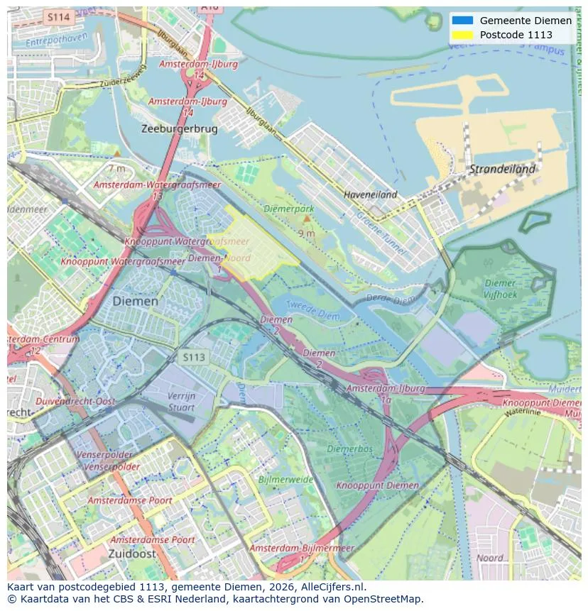 Postcodekaart voor 1113