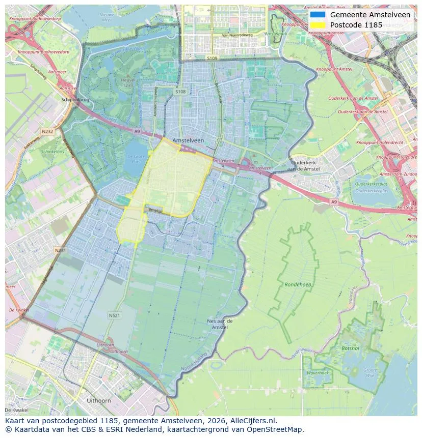 Postcodekaart voor 1185