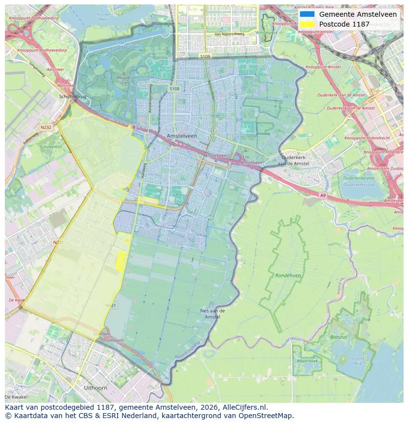 Postcodekaart voor 1187