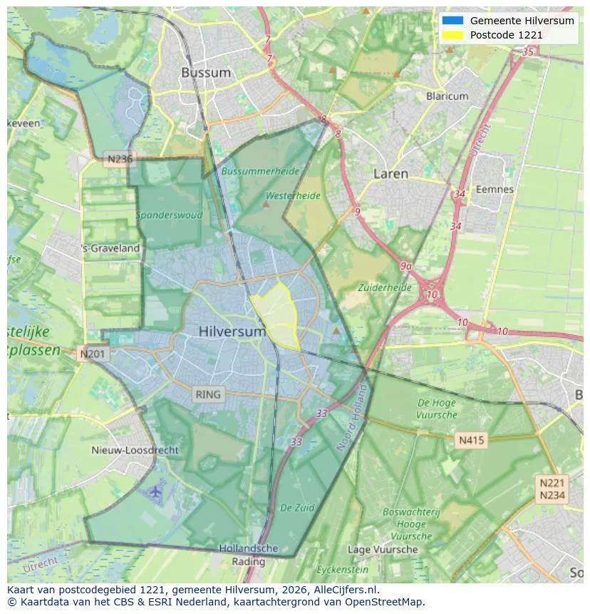 Postcodekaart voor 1221