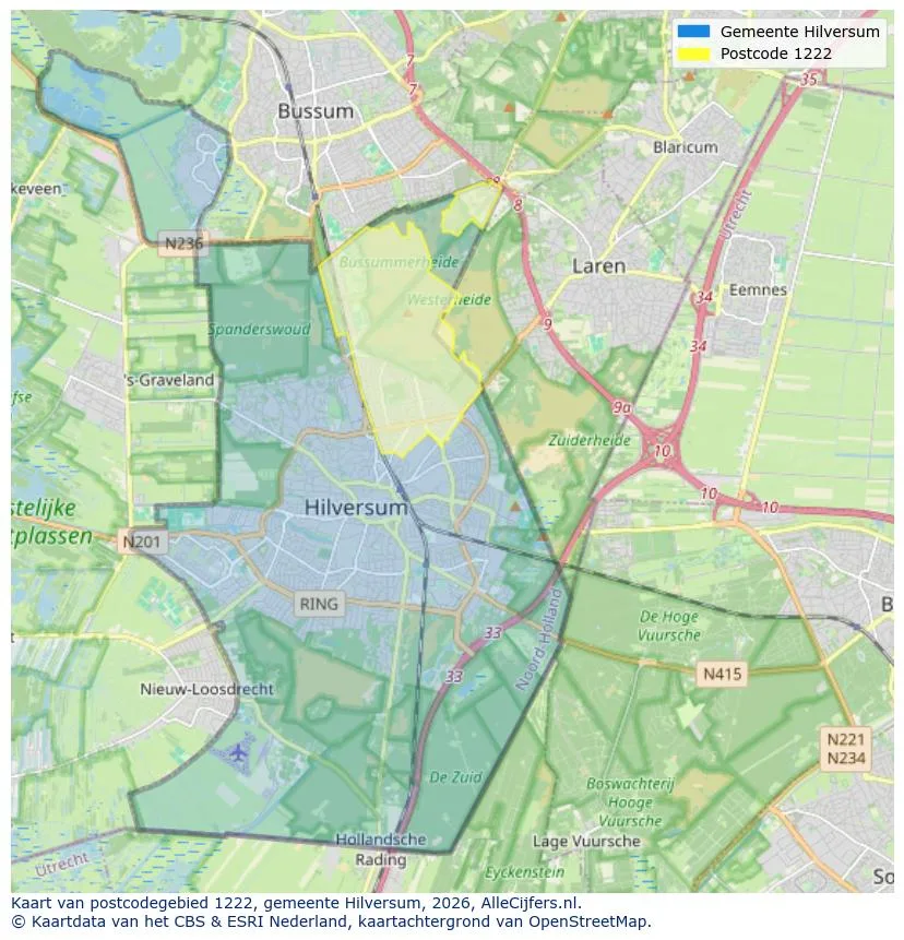 Postcodekaart voor 1222