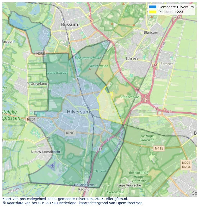 Postcodekaart voor 1223
