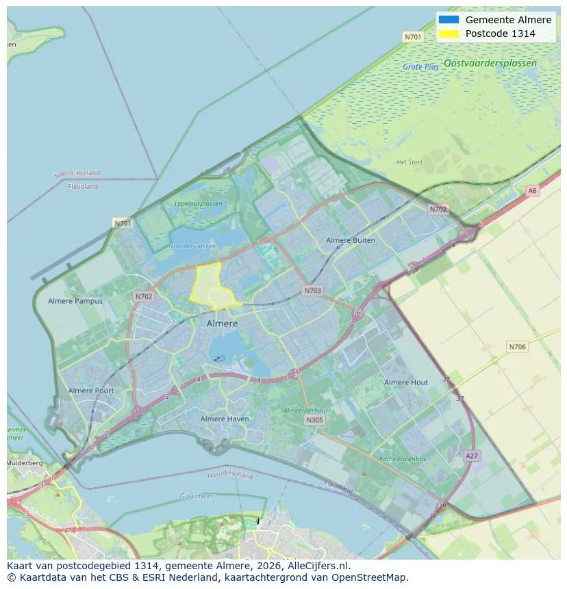 Postcodekaart voor 1314