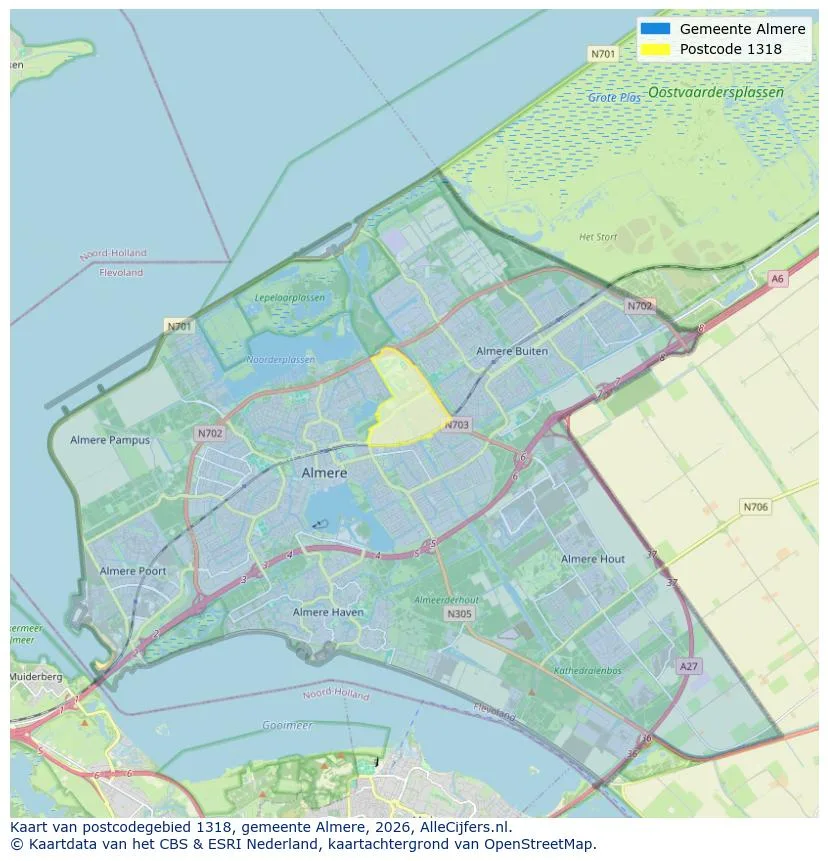 Postcodekaart voor 1318