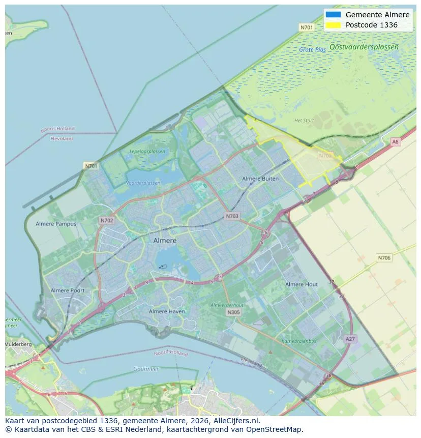 Postcodekaart voor 1336
