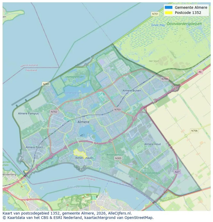 Postcodekaart voor 1352