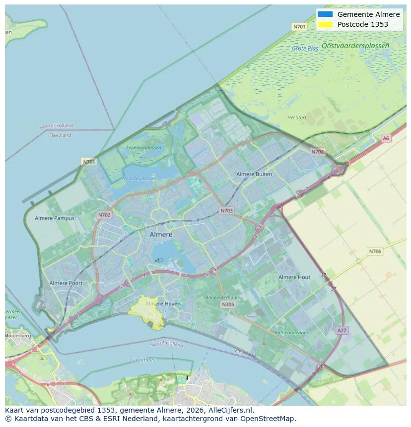 Postcode map for 1353