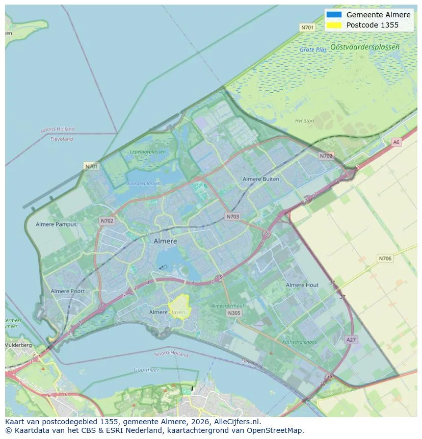 Postcodekaart voor 1355