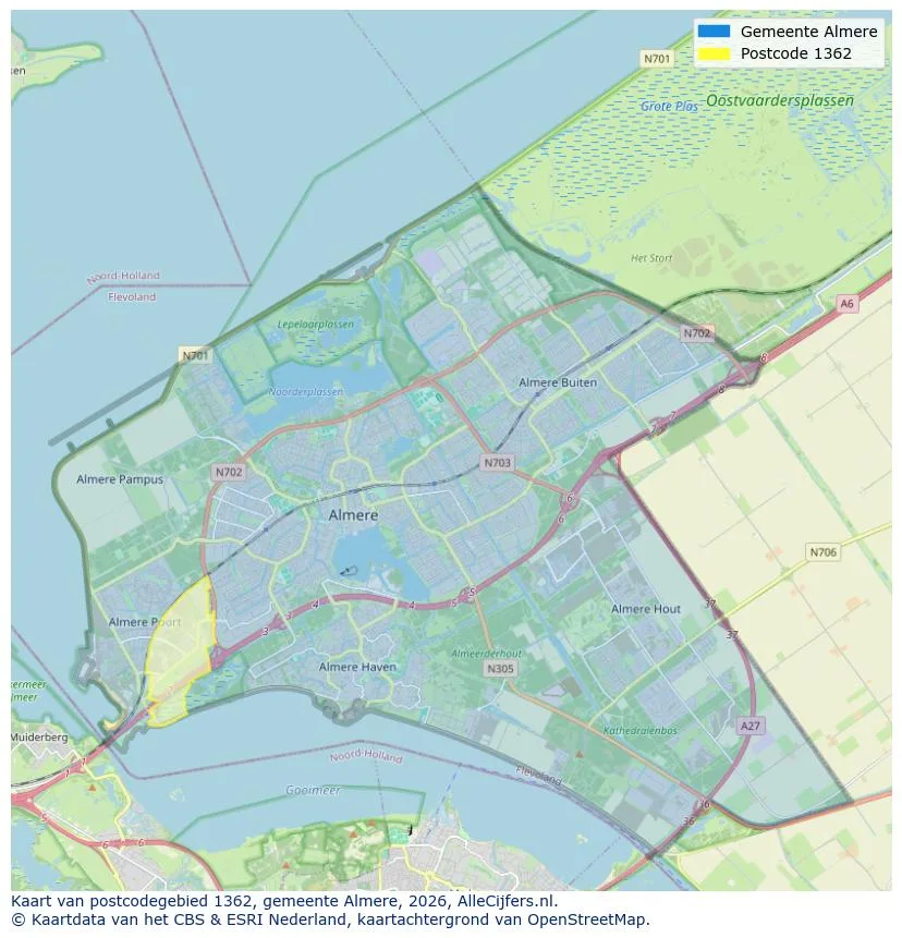 Postcodekaart voor 1362