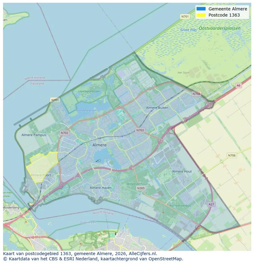 Postcodekaart voor 1363
