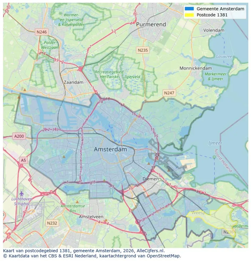 Postcodekaart voor 1381