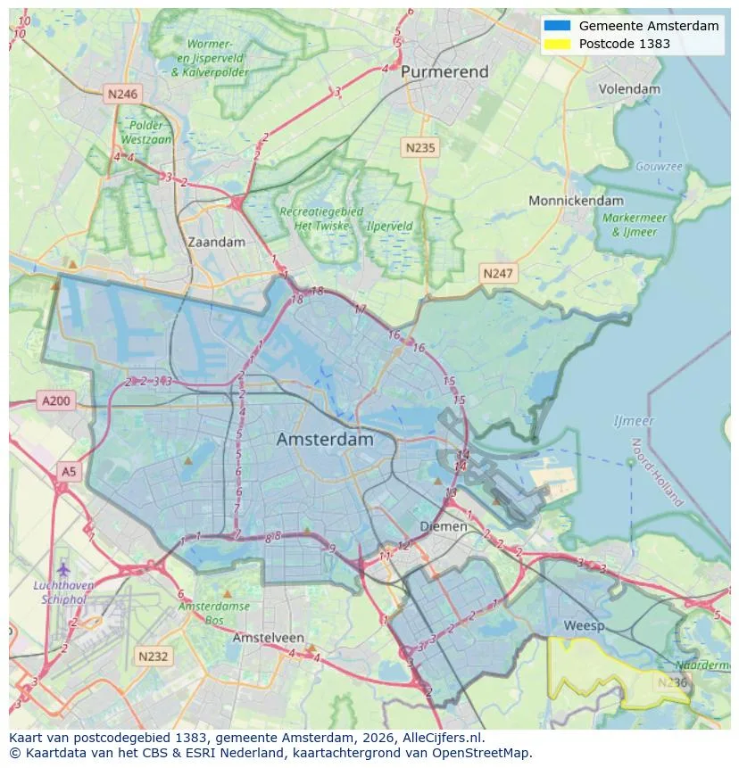 Postcodekaart voor 1383