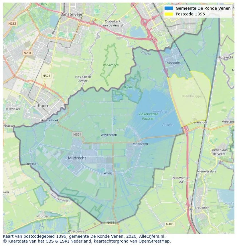 Postcodekaart voor 1396
