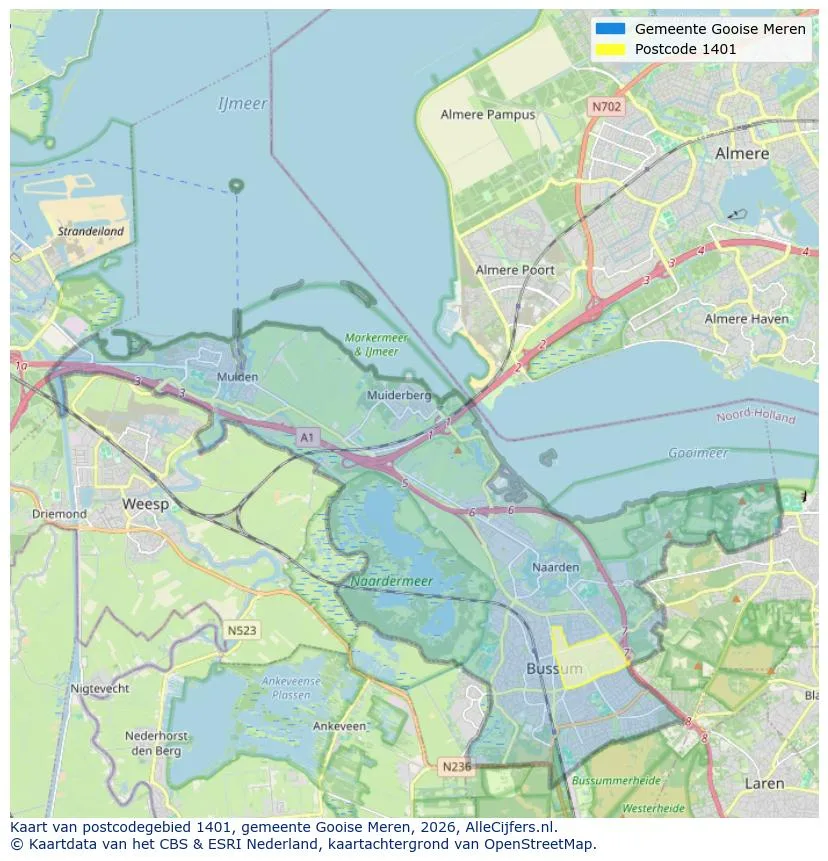 Postcodekaart voor 1401