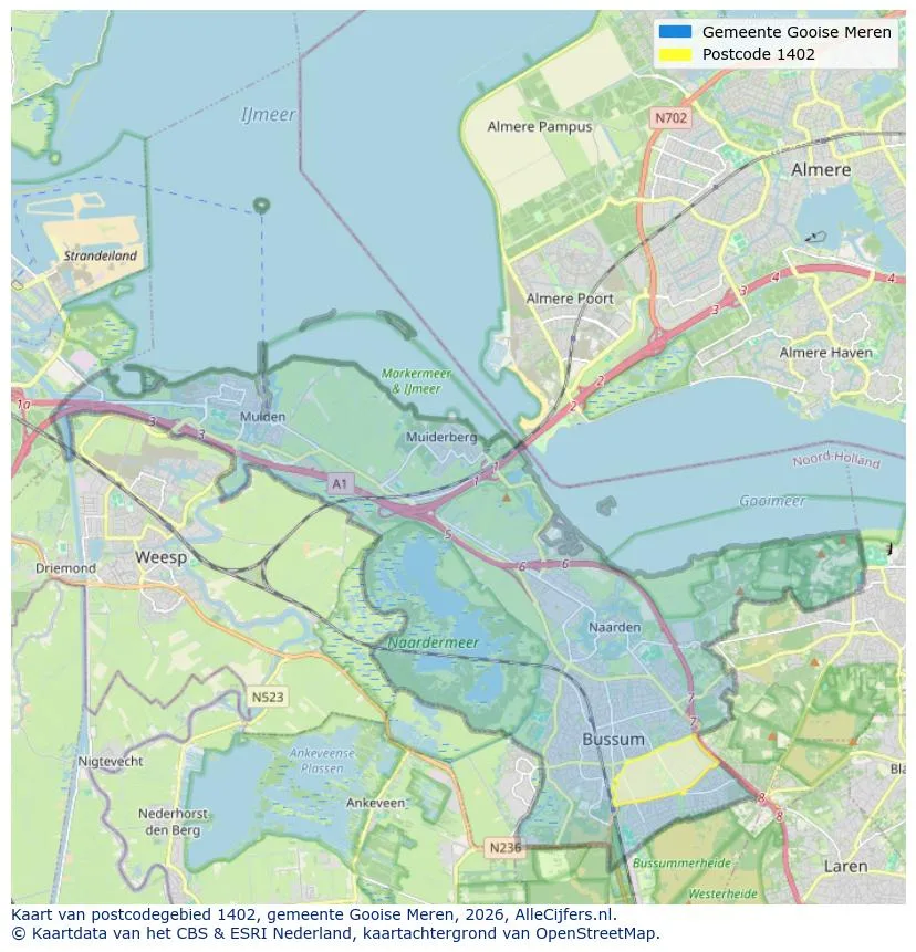 Postcodekaart voor 1402