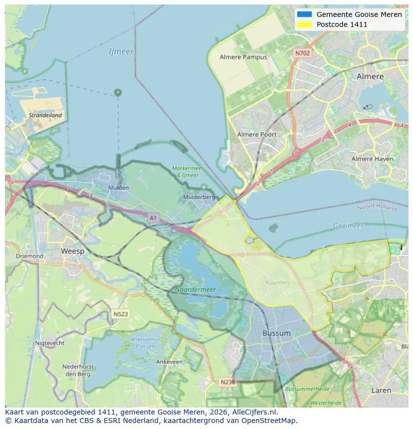 Postcodekaart voor 1411