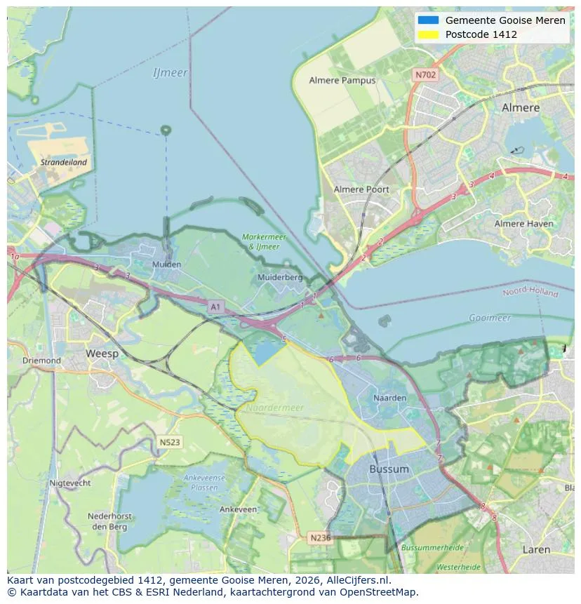 Postcodekaart voor 1412