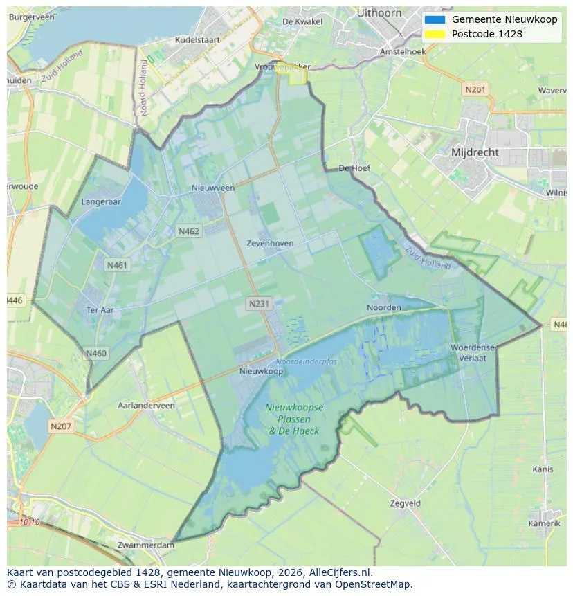 Postcodekaart voor 1428