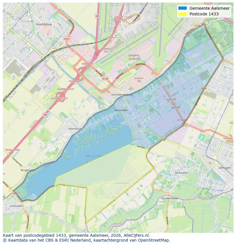 Postcodekaart voor 1433