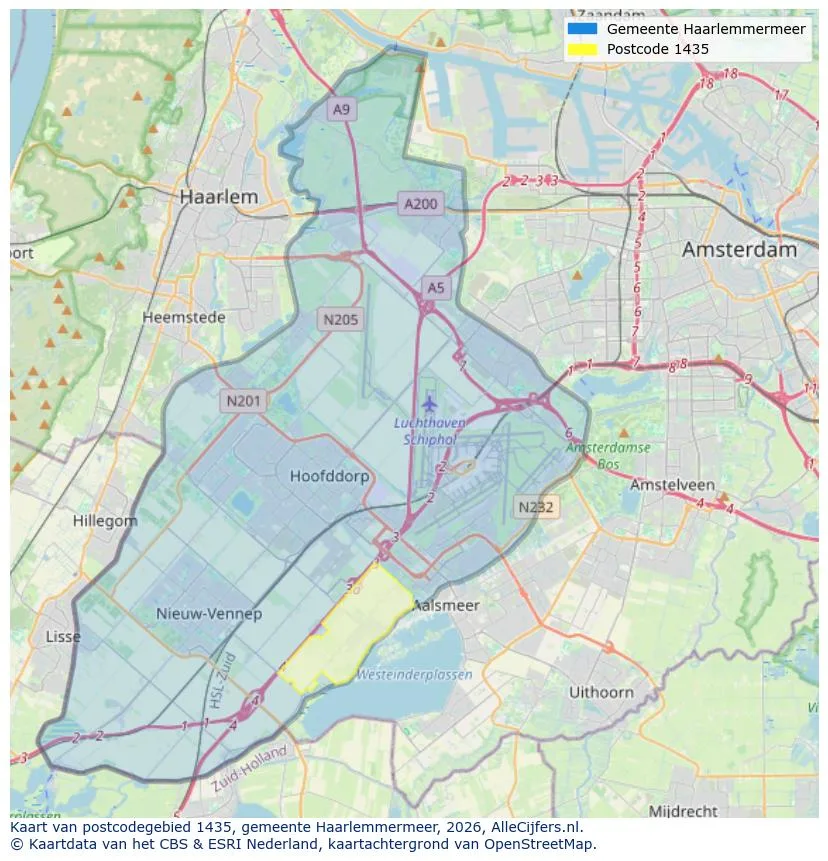 Postcodekaart voor 1435
