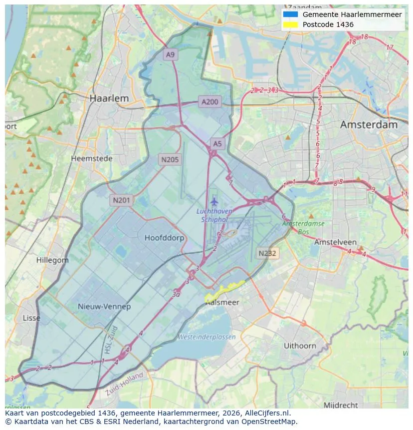 Postcodekaart voor 1436