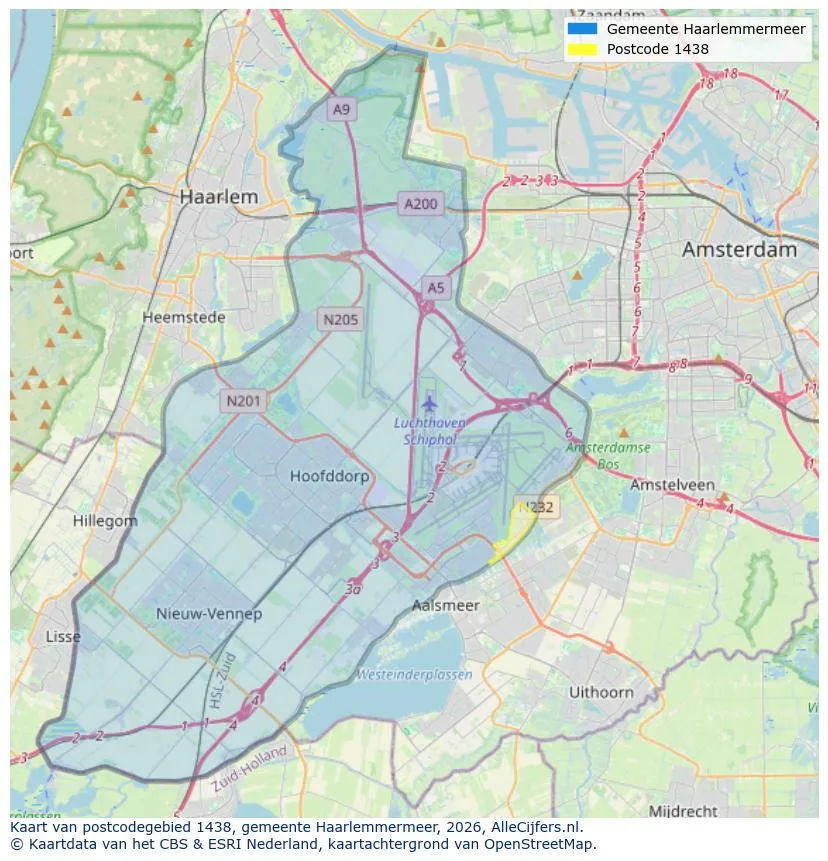 Postcodekaart voor 1438