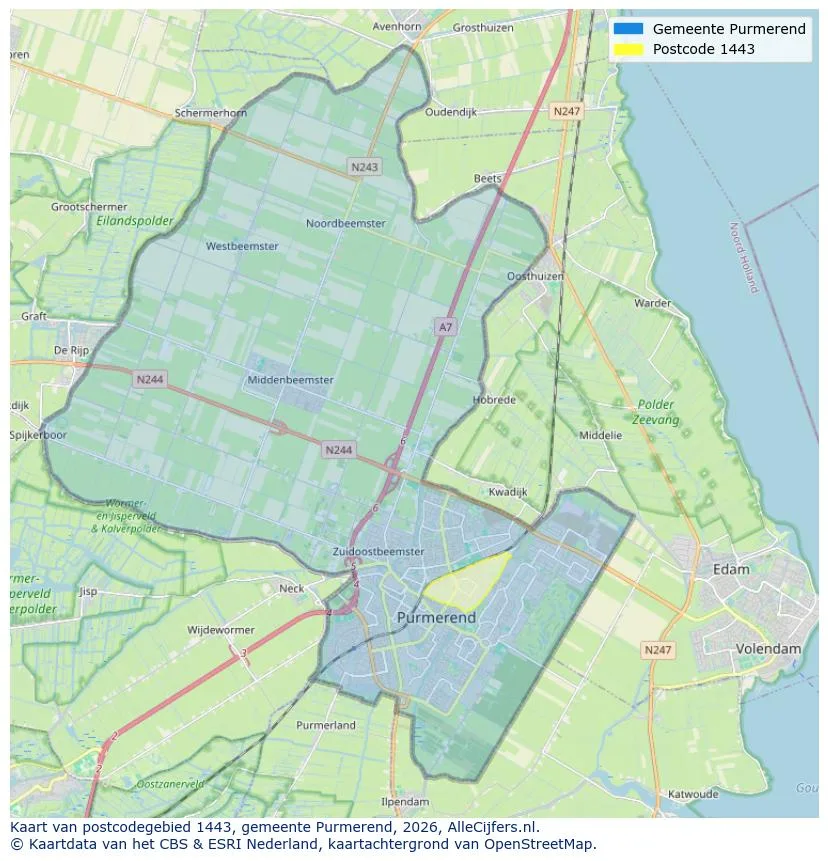 Postcodekaart voor 1443