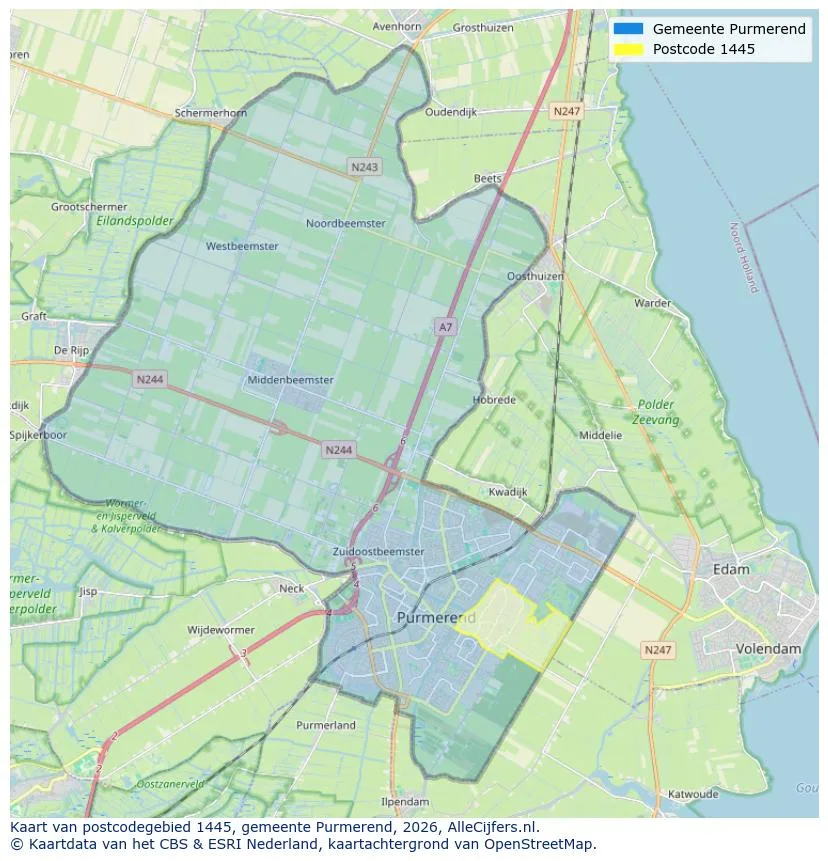 Postcodekaart voor 1445