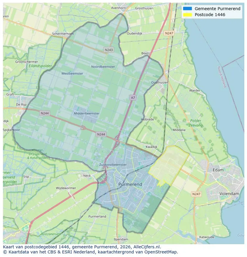 Postcodekaart voor 1446