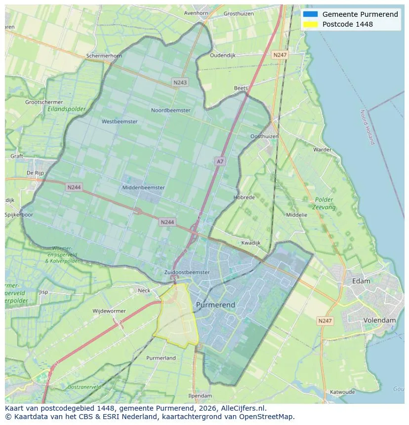 Postcodekaart voor 1448